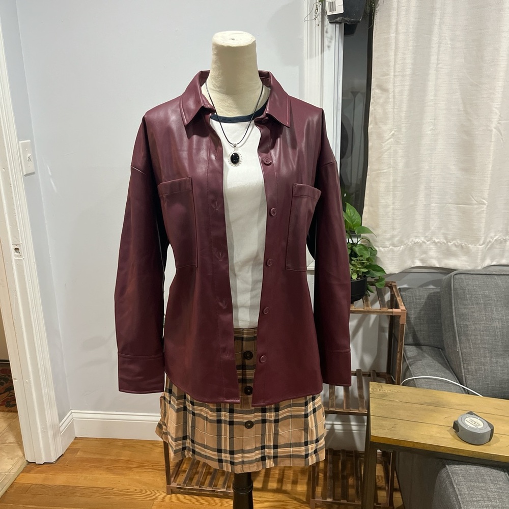 Oversized Abercrombie & Fitch Burgundy Vegan Leather Jacket